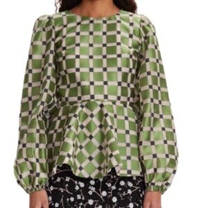 NWT Stine Goya Gara Green Lilac Graphic Check Glitter Organza Top - Sz XS